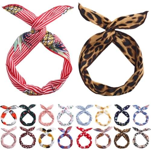 Fashion Rabbit Ears with Wire Headband Calico Womens Girl Scrunchie Hairband Hairband Fixer Accessories Headdress