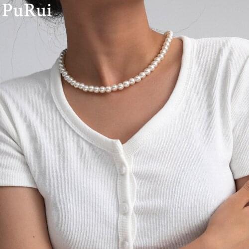 Purui Minimalist Imitation Peral Choker Necklace for Women Vintage Bohemian Korea Trendy Pearl Collar Necklace Luxury Jewelry