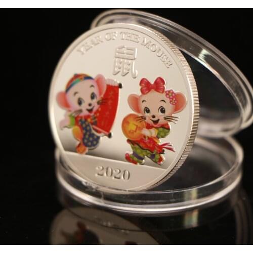 2020 Year of the Rat Commemorative Coin Chinese Zodiac Silver Plated Souvenir Challenge Collectible Coins Collection Art Craft