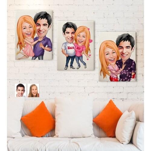 Personalized 3'lü Valentine Caricature Of Canvas Table set 30x50cm-5 Gift Home Decoration Special Design Home Office Business quality