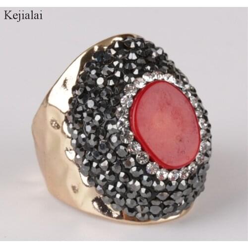 Natural red coral fossil stone bead charm wrap adjustable wide gold open hammered ring cuff for woman man