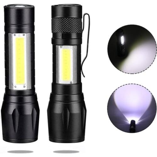 Portable LED Flashlight Q5 Bulbs Mini Rechargeable Zoom Torch COB Lamp Waterproof 3 Mode Tactical Flashlight Built Battery Torch