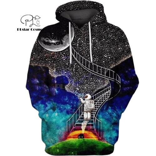 PLstar Cosmos Astronaut with The Moon rainbow 3d hoodies/Sweatshirt Winter autumn funny Harajuku Long sleeve streetwear