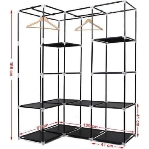 L-shaped 4-column Corner Wardrobe Dustproof Closet Home Bedroom Furniture Clothing Storage Cabinet 169*129*87cm HWC