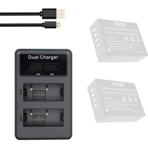 Dvisi NP-W126 NP W126 Dual USB LCD Charger for Fujifilm HS30EXR HS33EXR X-Pro1 X-E1 X-E2 X-M1 X-A1 X-A2 X-T1 HS50 HS35 X-Pro1