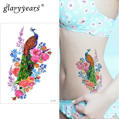 Glaryyears A Little Big Arm Temporary Tattoo Sticker Peafowl Fake Tatoo Sleeve Flash Tatto Waterproof Body Art Women LC-703