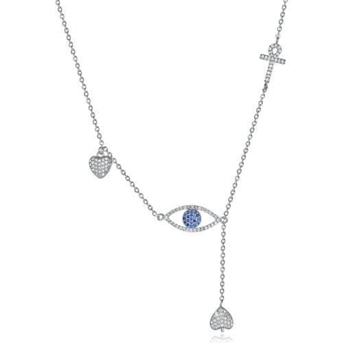 ZEMIOR For Women Genuine 925 Sterling Silver Eyes & Cross & Heart Pendant Necklaces Dazzling CZ Necklace Charms Jewelry Gift