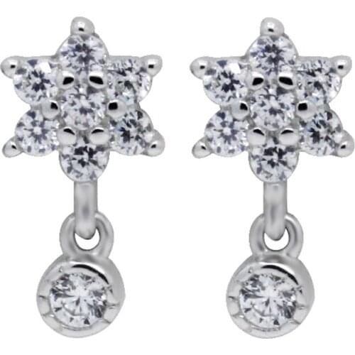 925 Sterling Silver Stud Earrings for Women Girls Shinning Clear CZ Earrings Flower Design to Female Wedding Engagement Jewelry