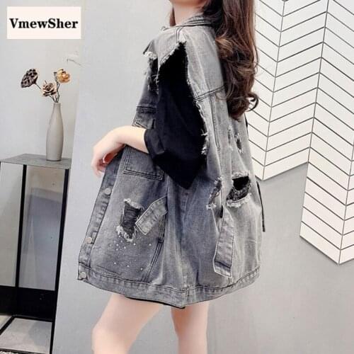 VmewSher New Spring Summer Women Vest Denim Sleeveless Jacket Fashion Frayed Female Jean Waistcoat Diamonds Tassel Streetwear