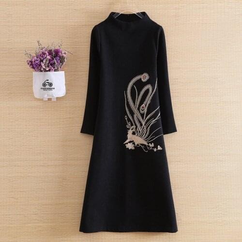 Embro mill new autumn women dress style Retro elegant lady embroidery O-neck party loose lady cotton dress female S-XL