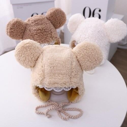 Cute Big Eared Bear Baby Hat Winter Warm Plush Knitted Ear Warmer Children Hat Bonnet Boys Girls Cap Beanie Ear Cap Winter Hat