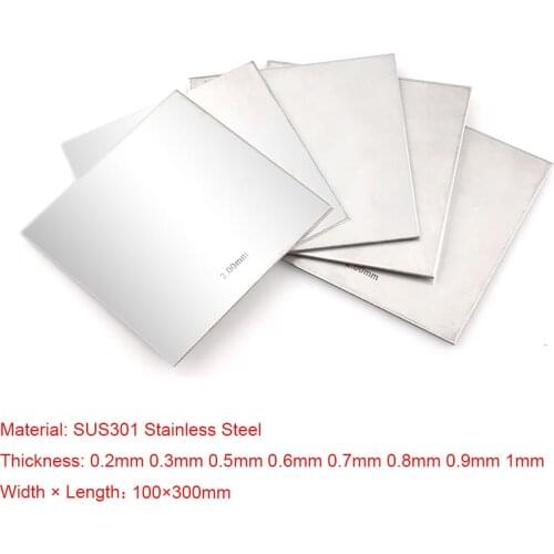 3pcs 100x300mm 301 Stainless Steel Square Plate Polished Plate Sheet Foil Laser Cutting DIY Materials Thickness 0.2 to 1mm