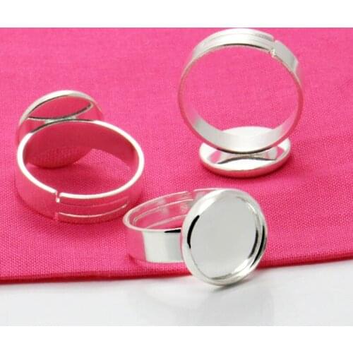 10pcs 12mm Silver-Plated Ring Setting/Blank Base Tray for Glass Cabochons/Domes DIY Jewelry Accessories