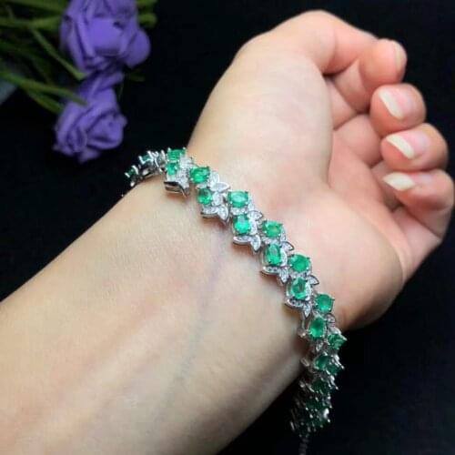 100% Natural And Real Emerald bangle Bracelet Solid S925 Sterling Silver For Women Color Gem Stone Rings Fine Jewelry