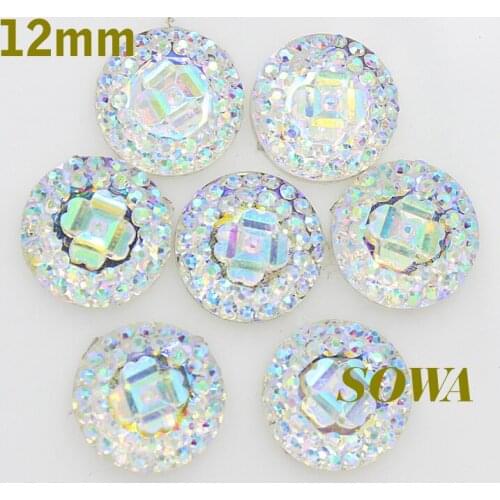 2016 Free Shipping New Design 24pcs/lot Size 12mm White AB Color Round Shape Flatback Scrapbooking for phone/wedding Resin Beads