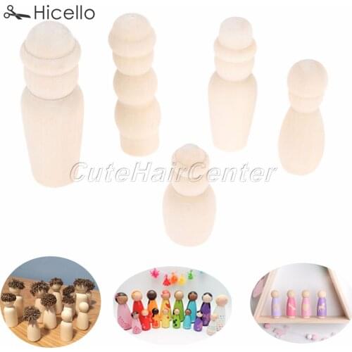 50pcs Wooden People Peg Dolls Unpainted Blank Wood Figurines Montessori Toys creative natural Wedding Home Decoration Hicello