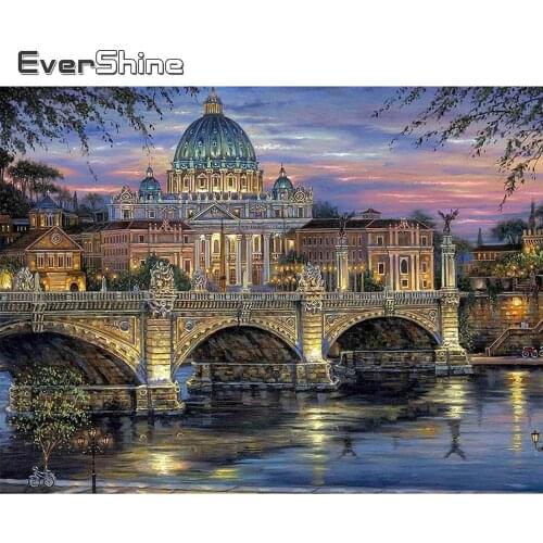 EverShine Diamond Embroidery Bridge Picture Of Rhinestones Diamond Mosaic Night Needlework Painting Scenery Decor For Home