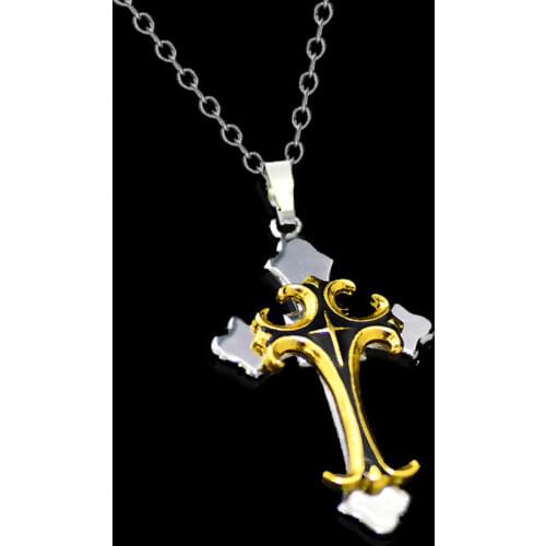 Bespmosp 24PCS/Lot Wholesale Retro Yellow Cross Charm Pendant Necklace Chain Men Women Family Jewelry Christian Jesus Party Gift
