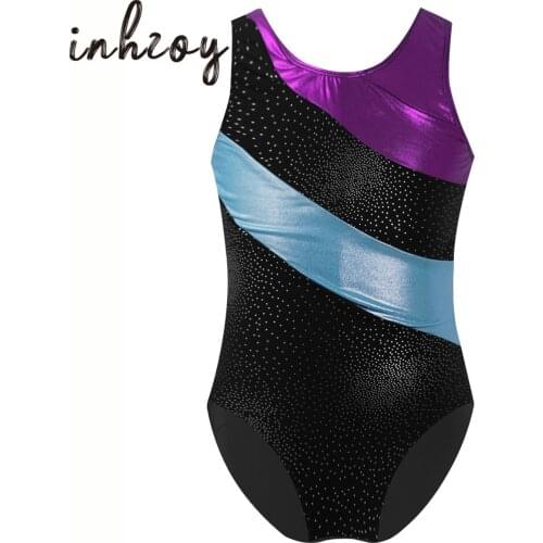 Girls Sleeveless Shiny Diamond Gymnastics Leotard One-Piece Child Kids Ballet Dance Wear