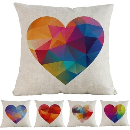 Geometric Crystal Gradient Love Heart colour Pattern Throw Pillow Case Home Sofa Decorative Cushion Cover Valentines Day Gift