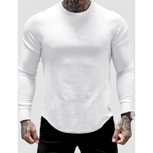 Men Sweater Long Sleeve Tshirt Solid Color Bodybuilding Autumn Spring Casual Fashion Workout Shirt Pullover