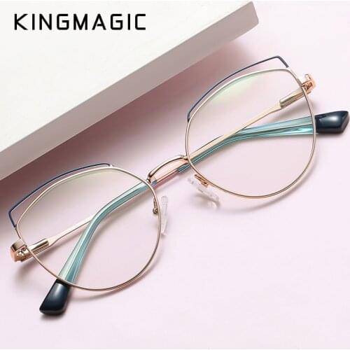 KINGMAGIC Metal Anti Blue Light Computer Glasses Women Men Luxury Brand Design Optical Spectacles Myopia Eyeglasses Frame