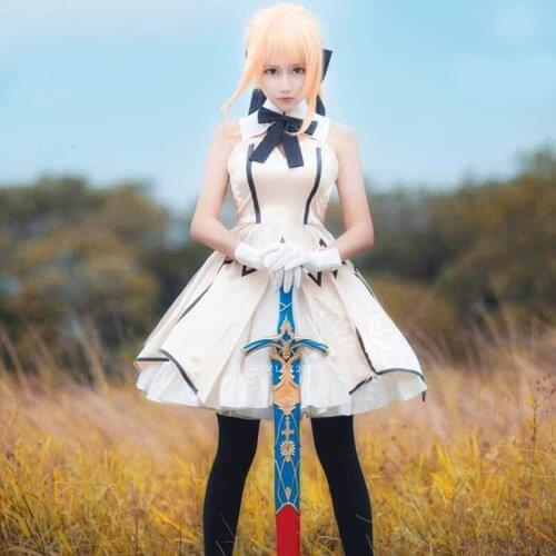 Anime Fate saber FGO Fate stay night Altria white cosplay costume 9 piece set
