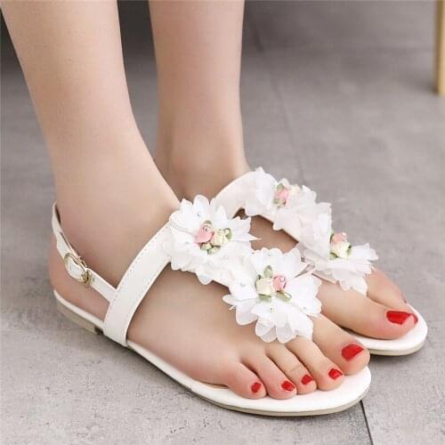Summer Shoes Woman Sandals Casual Ankle Strap Flat Sandalias Mujer 2020 Flowers Gladiator Beach Sandals Ladies Flip Flops