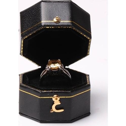 Mini black octagonal box PU leather advanced vintage jewelry display recommended wedding diamond ring box