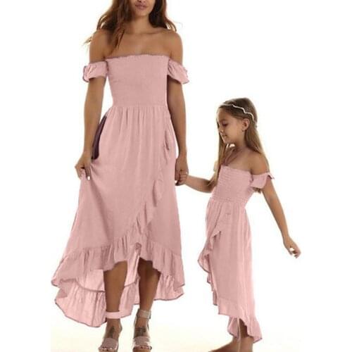 2021 Mother daughter dresses Daugter Parent-child Dress with Ruffled Sweet Summer Clothing family look matching clothes