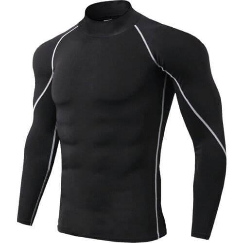 Mens High-neck Fitness Long-sleeved Sports Running Solid Color T-shirt Fall/winter Stretch Quick-drying Fitness T-shirt Men