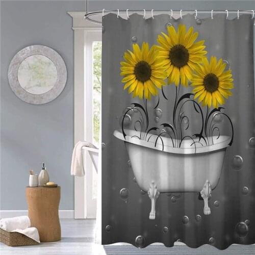 Sun flower Small Fresh Shower Curtains Bathroom Curtain Frabic Waterproof Polyester Bathroom Curtain with Hooks