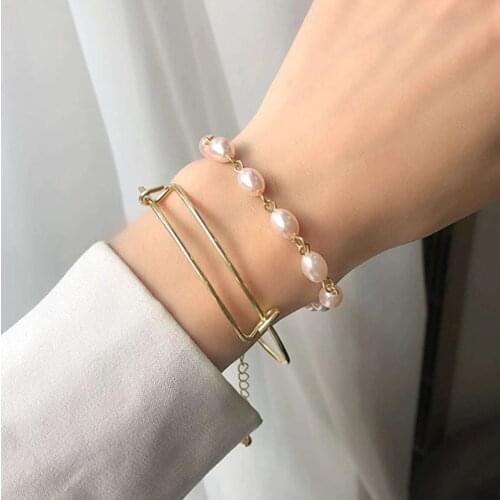 New Irregular Imitation Pearl Bracelet Metal Gold Tassel Charm Bracelets for Women Party Jewelry Accessories