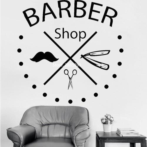 New Design Barber Shop Wall Art Window Sign Decal Wall Stickers For Barbershop Man Wall Decor Beard tool Posters 57*56cm LC1086