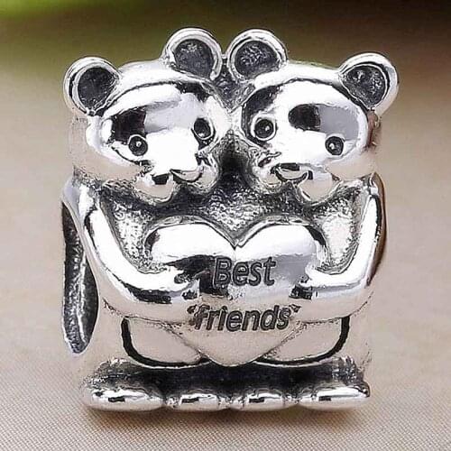 Original Teddy Bears Hugging With Best Friend Heart Beads Fit 925 Sterling Silver Bead Charm Bracelet Bangle Diy Jewelry