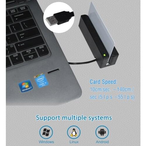 Portable 1/2/3 Tracks PS/2 USB Swipe Magnetic Card Reader HCC750U-06