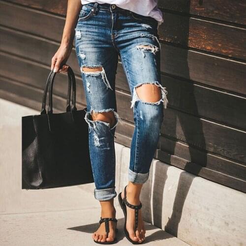 Ripped Jeans for Women High Waist Jeggings Stretch Denim Trousers Hole Hollow Out Slim Pencil Pants Femme