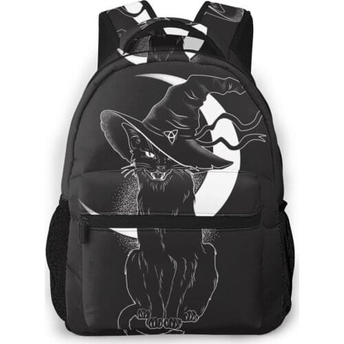 OLN Teenagers Boy Backpack Black Cat With Pointy Witch Hat Art And Dot Work Casual Laptop Backpack Student School Bag Backpack