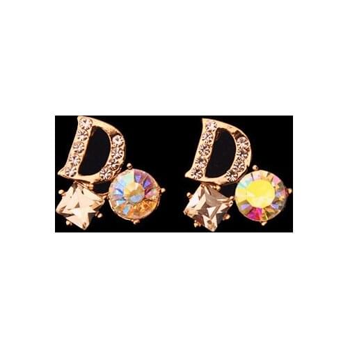 Colorful Rhinestone D word Stud Earrings Brinco Bijoux Exquisite Crystal Letters Bride Earring Pendientes Jewelry For Women Gift
