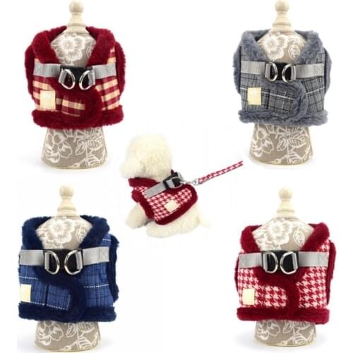 Dog Pet Harness Winter Warm Fleece Dog Vest Harness Coat Leash Set Soft Outdoor M L XL arnes perro harnais de chien