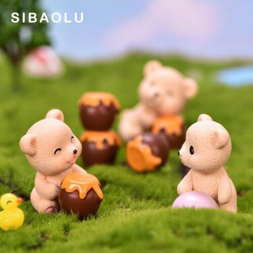 Resin Bear Honeypot Figurine Animal Model Micro Landscape Diy Home Decor Miniature Fairy Garden Decoration Accessories Modern