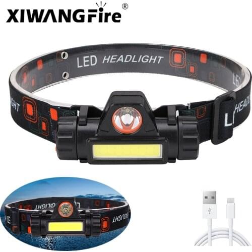 LED portable mini flashlight COB+Q5 headlight with built-in 18650 battery Aluminumalloy+ABS waterproof outdoor camping headlight