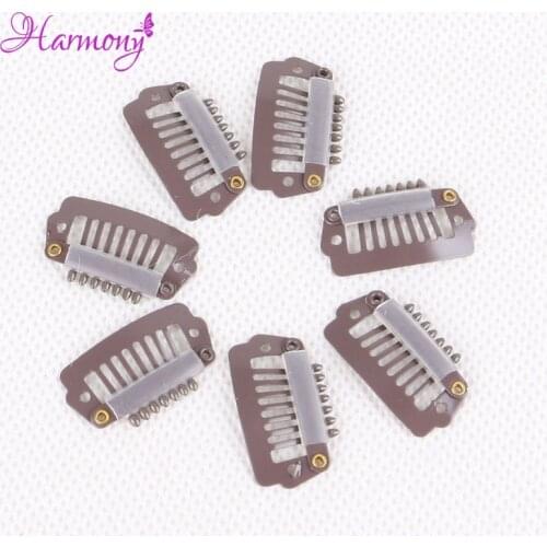 Dark brown 500pcs 2.3cm Hair Extension Clip With 7 Teeth I Shaped wigs Clips with silicone for Hair Extensions accessories tool