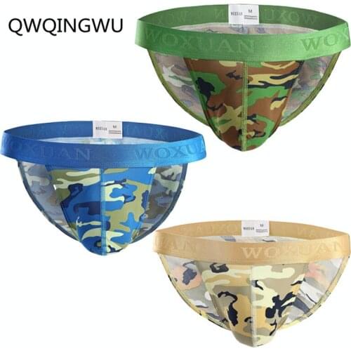 3PCS Sexy Underwear Men Briefs High Fork Camouflage Shorts Cueca Panties Man Pouch Seamless Underpants hombre Briefs Sleepwear