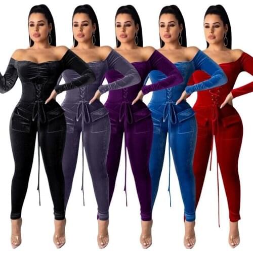 In stock Hot selling fashion off shoulder bandage women sexy one piece jumpsuit