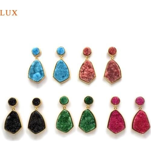 Gorgeous Elegant Natural druzy dangle earrings Natural crystal drusy charm for girls gift red Pink blue Druzy Earrings jewelry