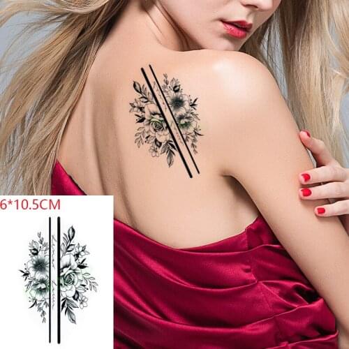Waterproof Temporary Tattoo Sticker Straight Line Rose Peony Flower Body Art Flash Tattoo Fake Tattoo for Women Men