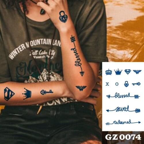 1Pcs Waterproof Temporary Tattoo Sticker Cute Crown Arrow Key Designs Arm For Men Women Juice Tattoos Body Art Sticker