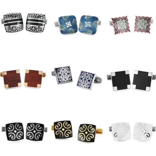 DY High grade mahogany carbon fiber material black red and blue exquisite pattern cufflinks mens French shirt cufflinks