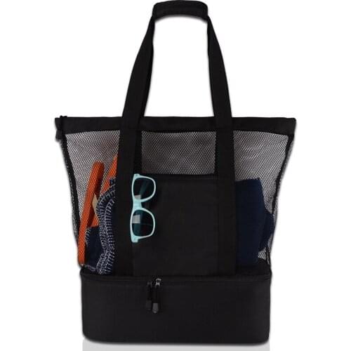 Ladies Picnic Bag Mesh Refrigerator Compartment Oversized Zipper Closed Beach Tote Bag Outdoor Camping Beach Tote Bag